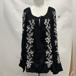 Karen Kane Embroidered Floral Long Sleeve Peasant Blouse XL